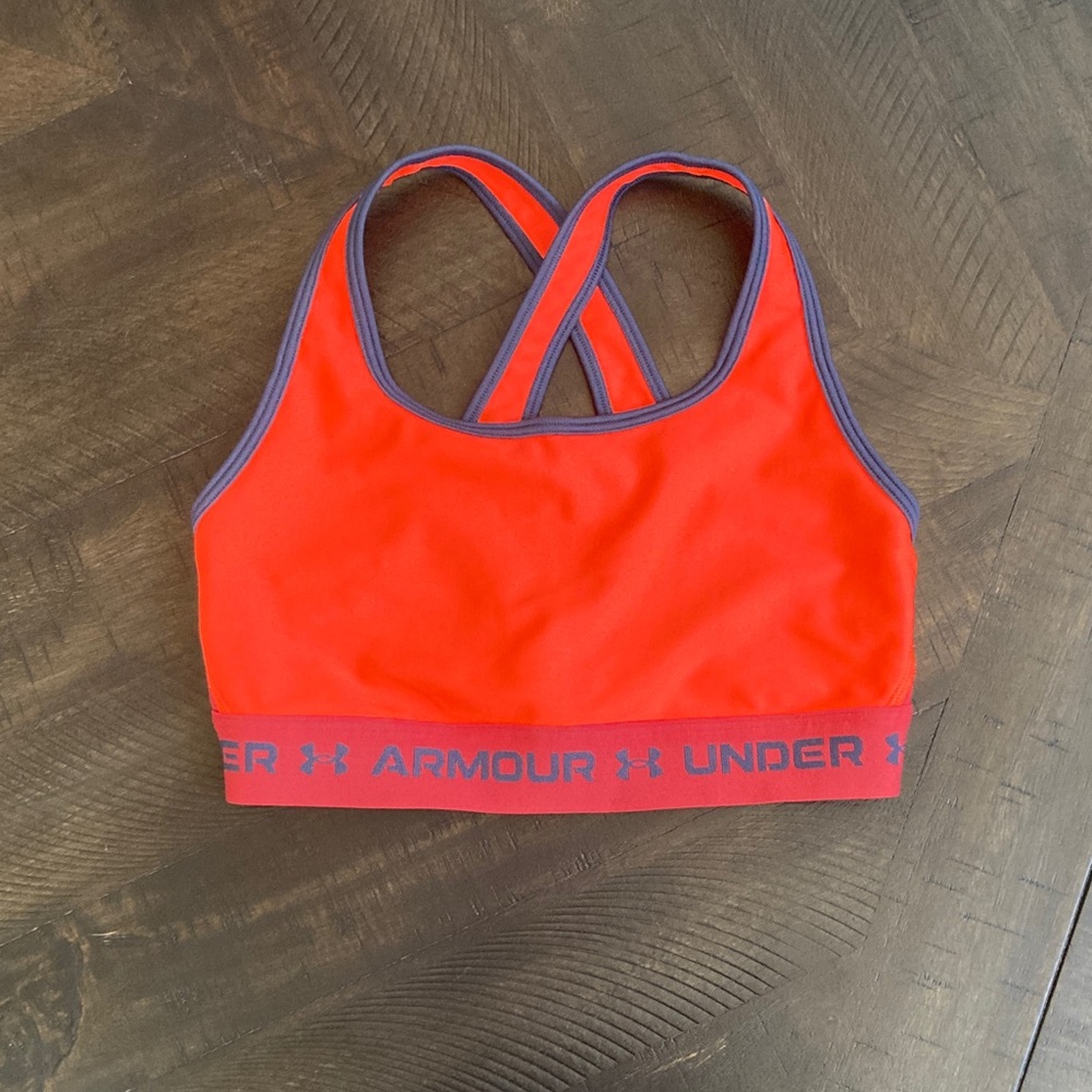 Under Armour Bright Red Sports Bra with dark blue Accents